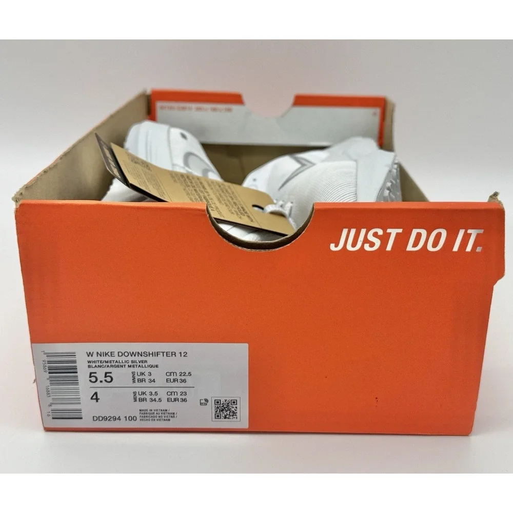 Nike Women's Downshifter 12 White Metallic‎ Silver Size 5.5 DD9294 100